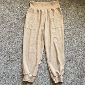 Beige High-Waisted Joggers with pockets